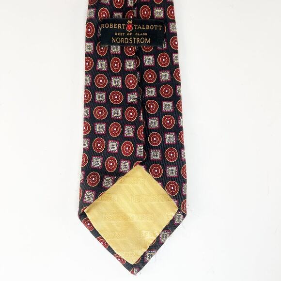 Robert Talbott Geometric Print Mens Neck Tie Navy Burgundy Red 100% Silk USA - Picture 3 of 7